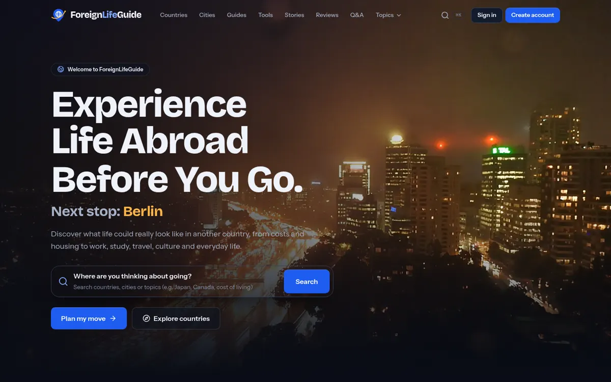 ForeignLifeGuide, in a browser