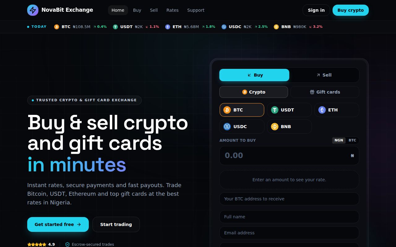 Crypto & Gift Card Exchange storefront